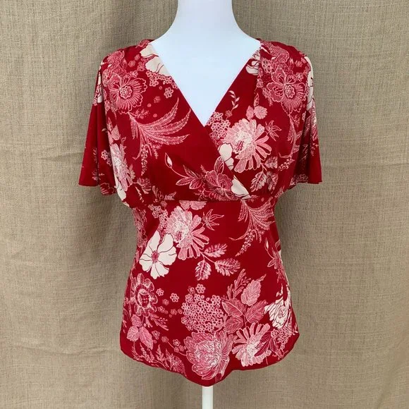 SOLD PERSEPTION CONCEPT Floral Wrap Flutter Sleeve Top Blouse - Picture 3 of 12